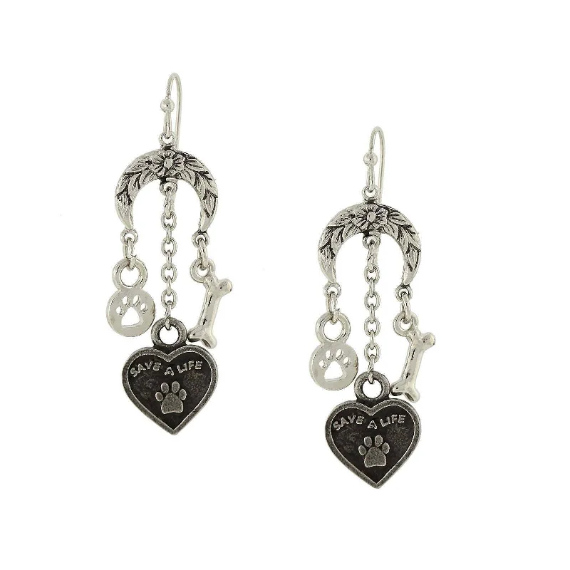 ladies earrings with shell detail -1928 Jewelry Crescent Flower Moon Save A Life Heart Bone Paw Charm Earrings