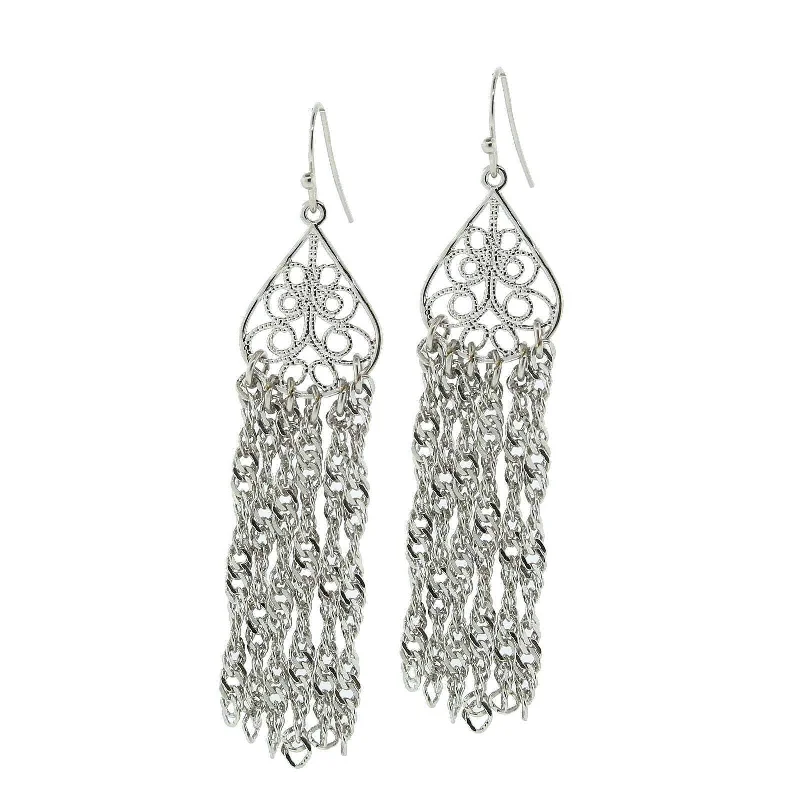 ladies earrings with zircon shine -1928 Jewelry Silver Filigree Teardrop Tassel Earrings