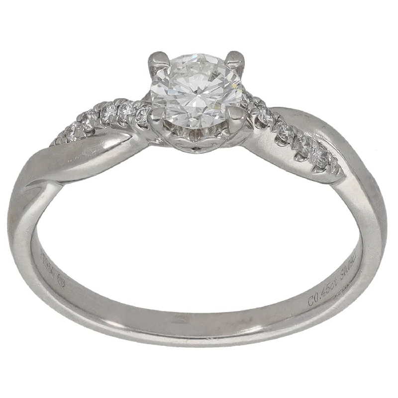 ladies engagement rings timeless classic -Platinum 0.54ct Diamond Solitaire Ring With Accent Stones Size Q