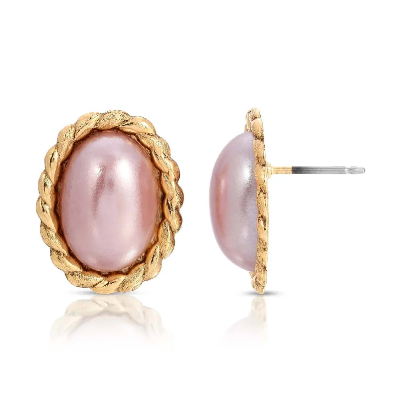 ladies earrings tiny stud size -1928 Jewelry Rosabella Oval Raspberry Faux Pearl Post Earrings