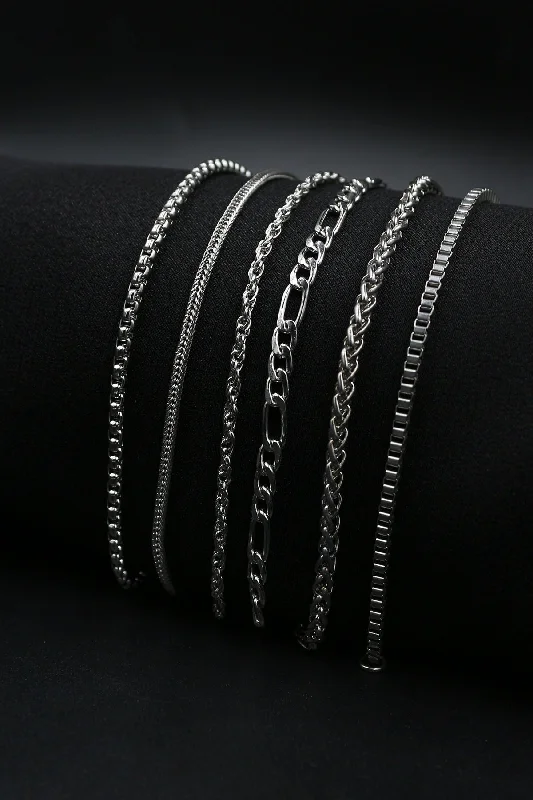 bracelets with star pendant -6 Pcs Chain Silver Color Men's Bracelet Set