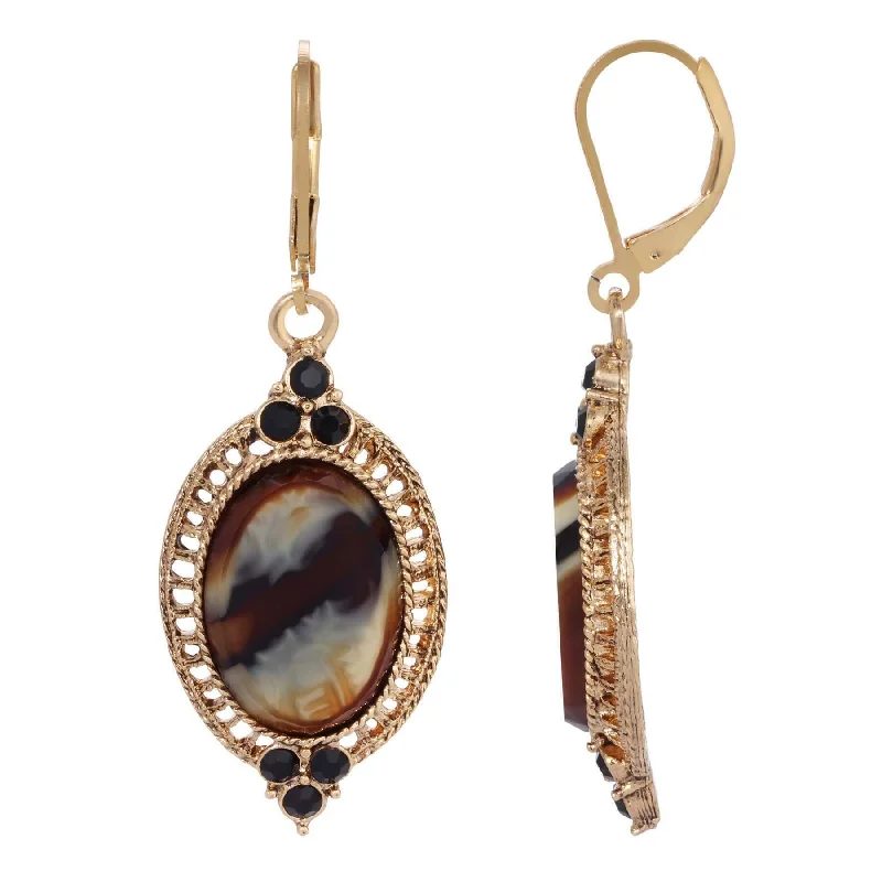 ladies earrings chandelier glamour -1928 Jewelry Tigers Eye Glass Stone Drop Earrings