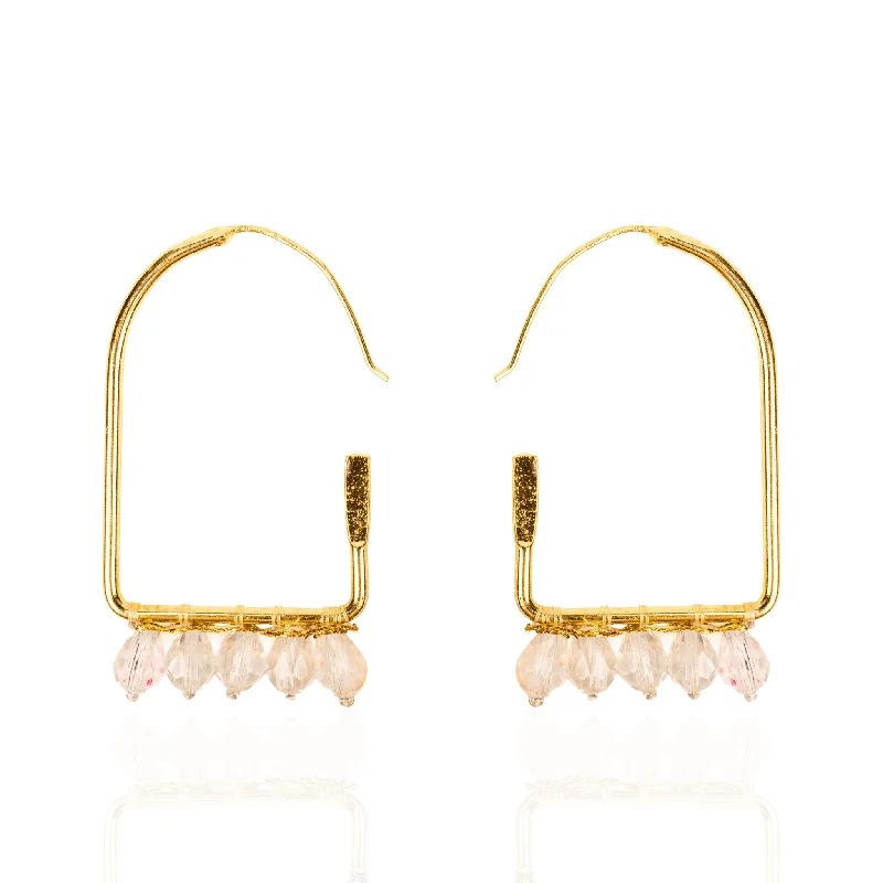 ladies earrings with pink sapphire -Valentina Arch Hoops - Gold