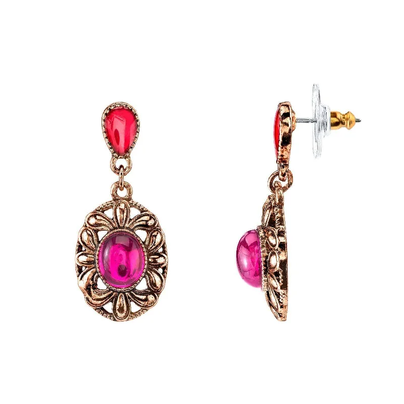 ladies earrings for vintage lovers -1928 Jewelry Fuchsia Oval Drop Earrings