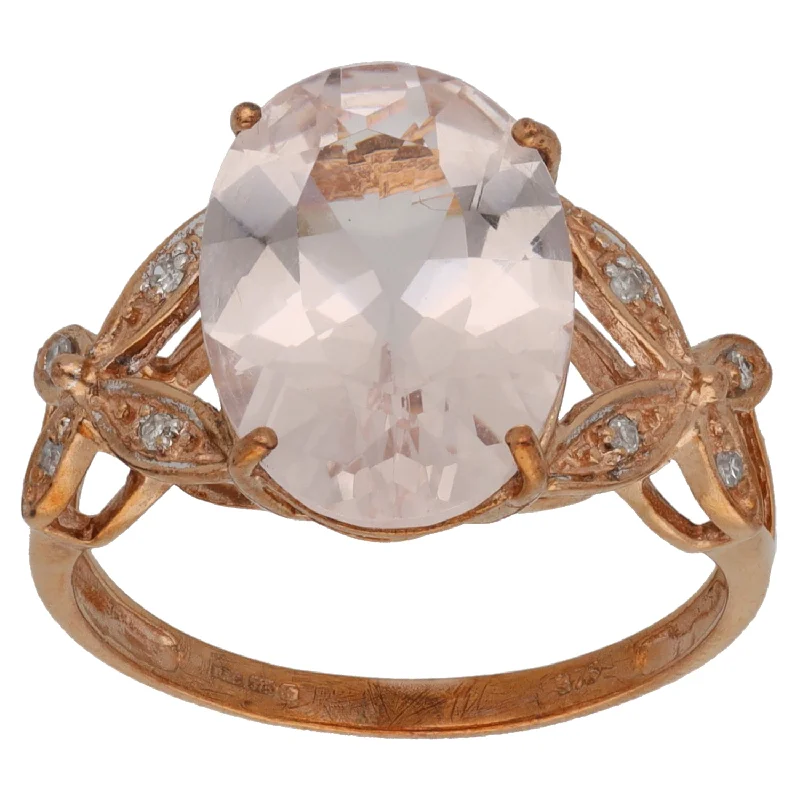 ladies engagement rings with citrine yellow -9ct Rose Gold Morganite & 0.06ct Diamond Dress/Cocktail Size P