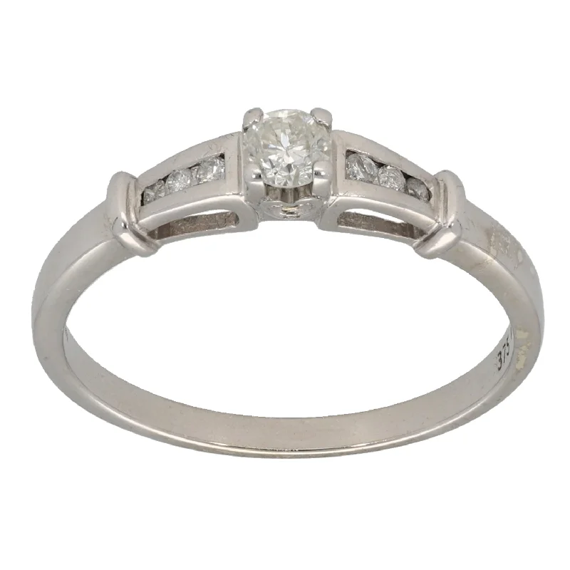 ladies engagement rings high end brand -9ct White Gold 0.25ct Diamond Solitaire Ring With Accent Stones Size Q