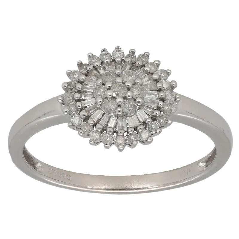 ladies engagement rings for daily wear -9ct White Gold 0.41ct Diamond Cluster Ring Size O