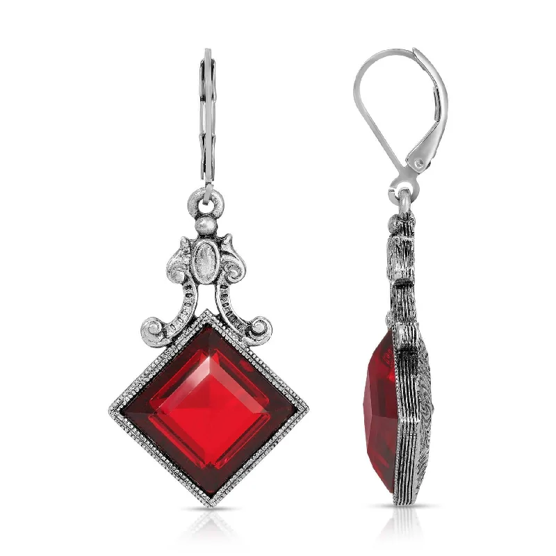 ladies earrings lightweight wear -1928 Jewelry Scroll & Square Siam Red Stone Drop Earrings