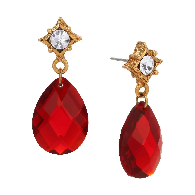 ladies earrings heart shaped -1928 Jewelry Red Briolette Crystal Post Drop Earrings