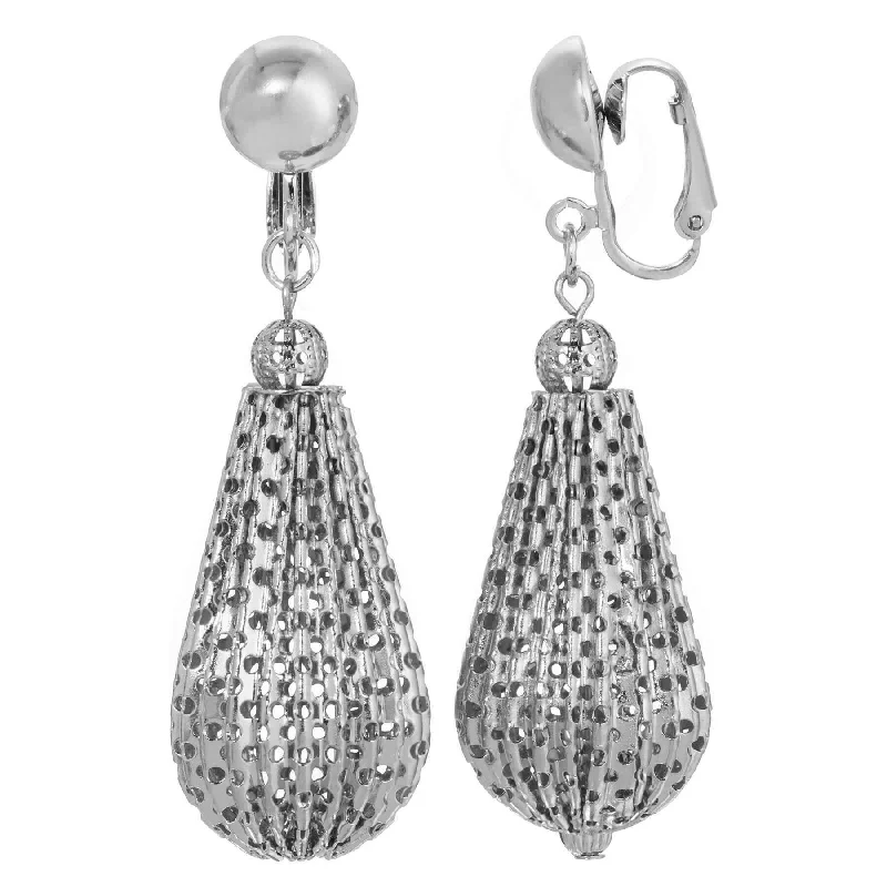 ladies earrings anniversary gift -1928 Jewelry Teardrop Corrugated Clip On Earrings