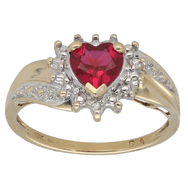 ladies engagement rings with colored gems -9ct Gold 0.015ct Diamond & Man Made Ruby Dress/Cocktail Ring Size N