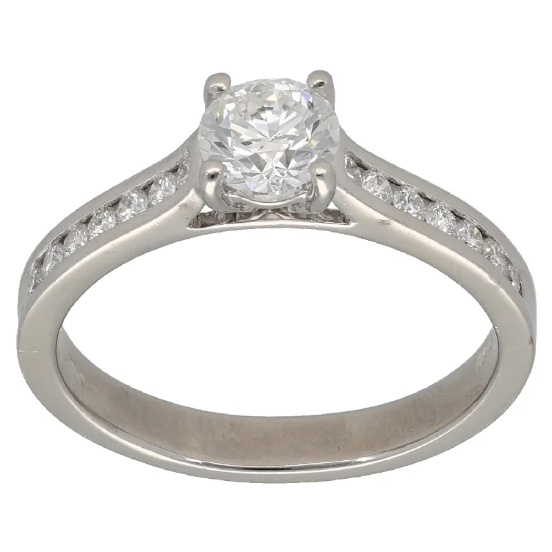 ladies engagement rings timeless beauty -Platinum 0.98ct Diamond Solitaire Ring With Accent Stones Size N