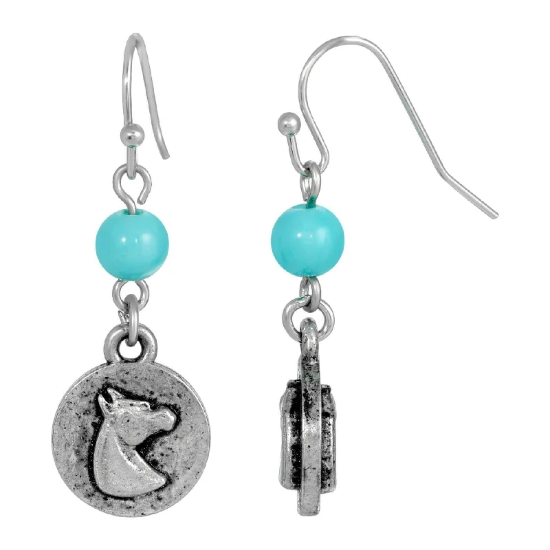 ladies earrings stylish affordable -1928 Jewelry Southwest Turquoise Bead Horse Head Drop Earrings