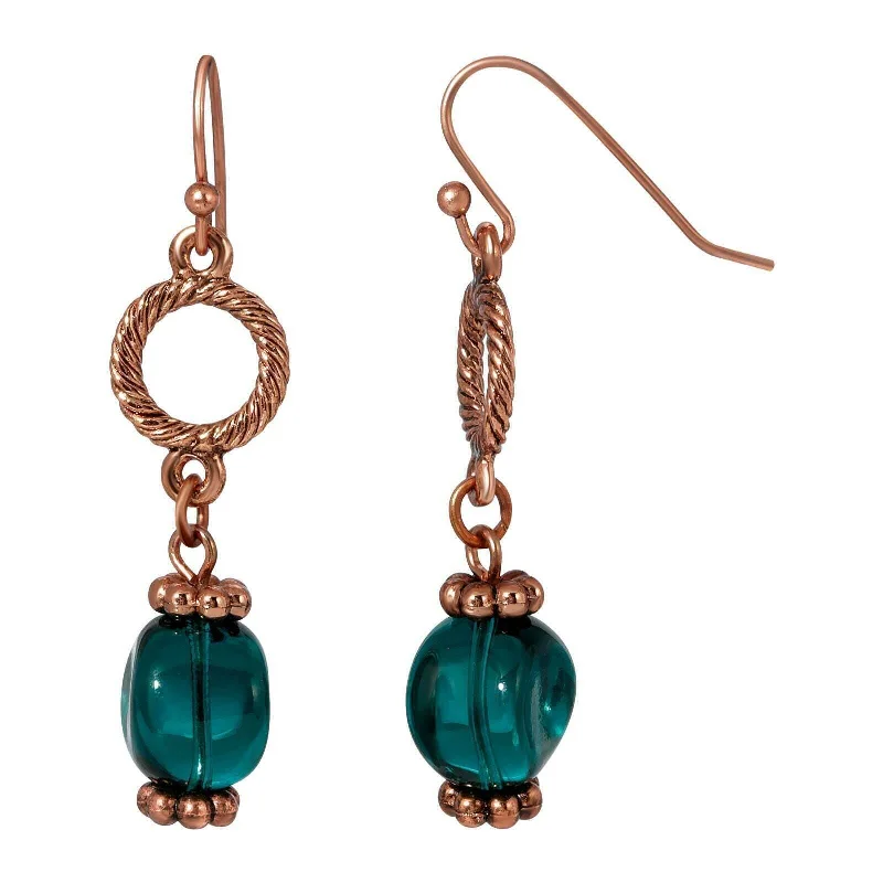 ladies earrings with aquamarine -1928 Jewelry Loop & Teal Blue Baroque Glass Bead Drop Earrings