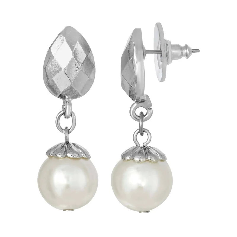 ladies earrings with shell detail -1928 Jewelry Teardrop Shape with Faux Pearl Drop Post Earrings