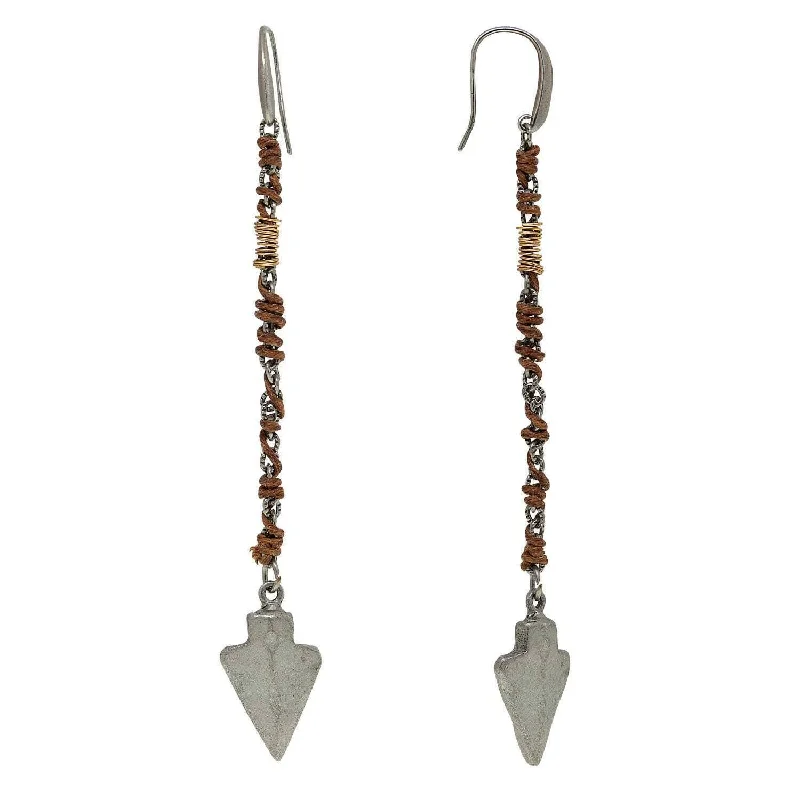 ladies earrings with topaz blue -T.R.U. Walnut Brown Wrapped Linear Arrowhead Earrings