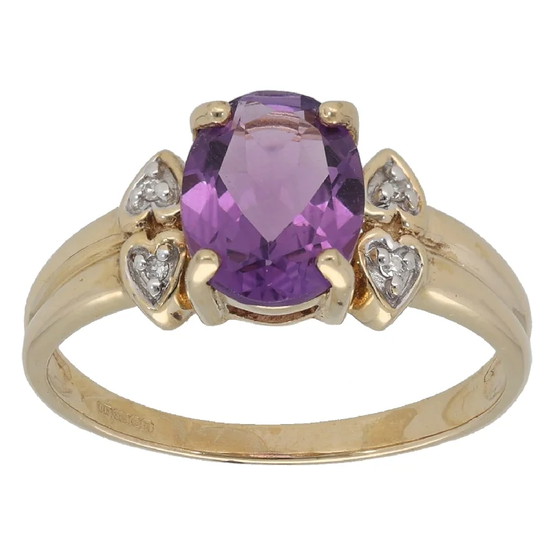 ladies engagement rings two tone metal -9ct Gold Amethyst & 0.02ct Diamond Dress/Cocktail Ring Size N