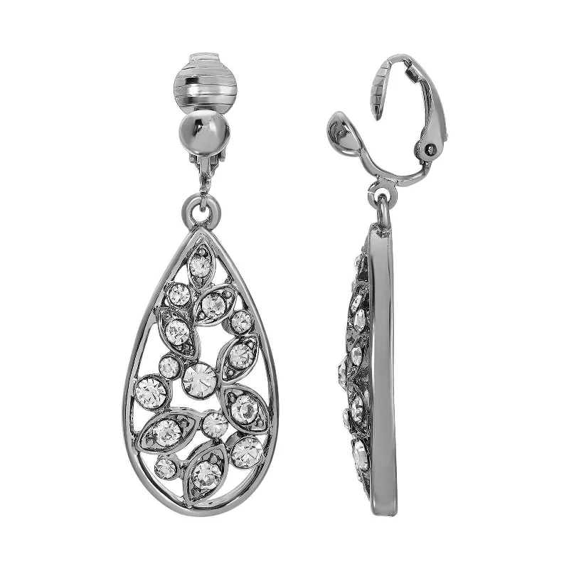 ladies earrings with black diamond -1928 Jewelry Crystal Vine Teardrop Clip On Earrings