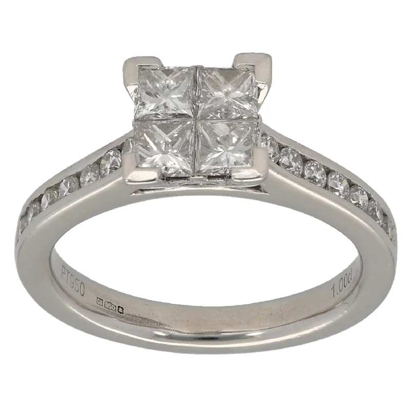 ladies engagement rings radiant cut stone -Platinum 1.00ct Diamond Dress/Cocktail Ring Size K