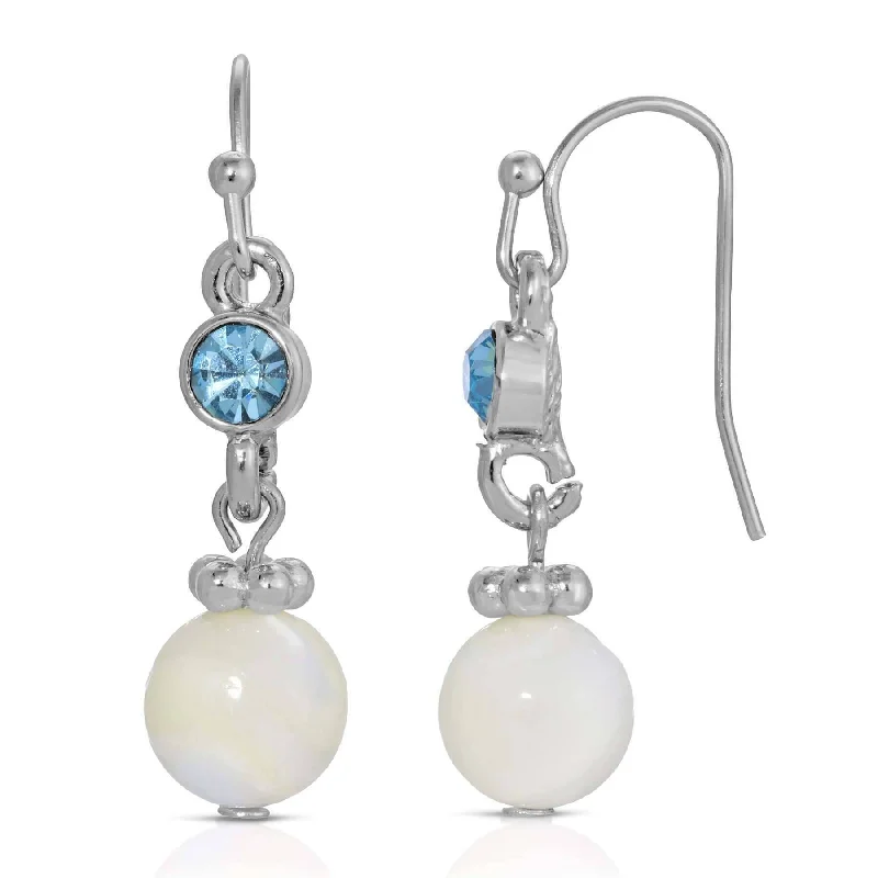 ladies earrings dramatic flair -1928 Jewelry Aquamarine Crystal Mother Of Pearl Dangle Earrings