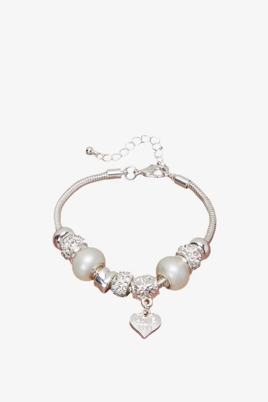 bracelets with crystal beads -Women Silver Bracelet With Charm