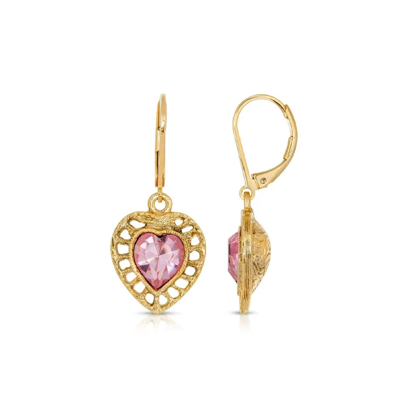 ladies earrings tiny stud size -1928 Jewelry Pink Genuine Austrian Crystal Heart Drop Earrings