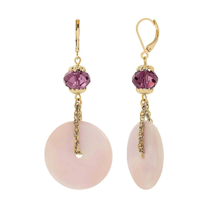 ladies earrings with yellow citrine -1928 Jewelry Pink Mother Of Pearl Amethyst Purple Glass Bead Drop Earrings