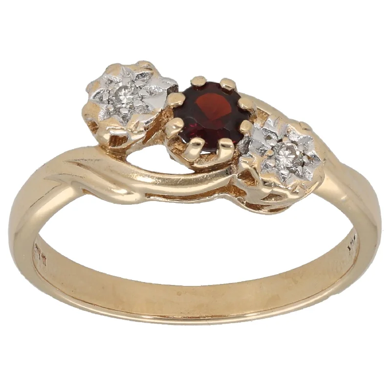 ladies engagement rings timeless beauty -9ct Gold Ruby & 0.04ct Diamond Trilogy Ring Size N