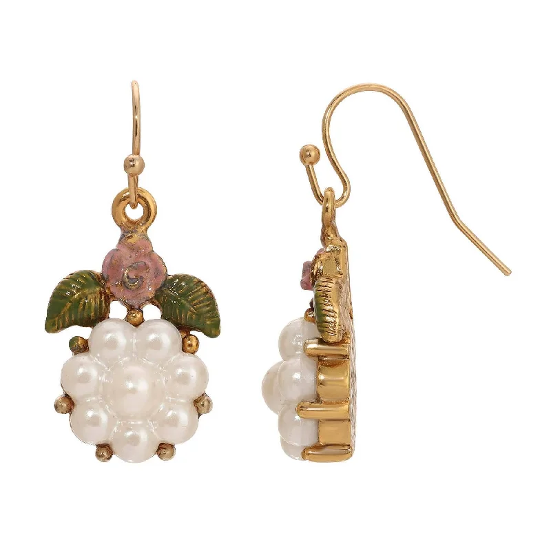 ladies earrings layered look -1928 Jewelry Pearly Eden Pink Rose Enamel Faux Pearl Drop Earrings