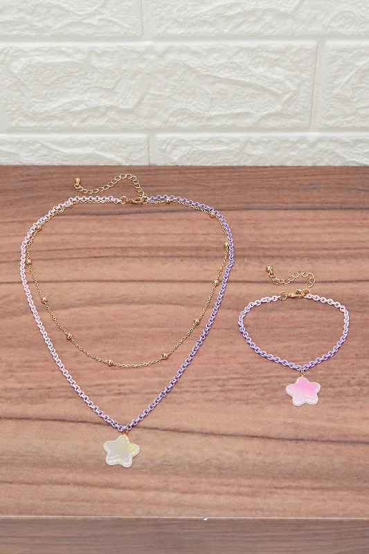 bracelets romantic delicate -Girls Gold And Purple Embellished Necklace & Bracelet Set (2 Piece)