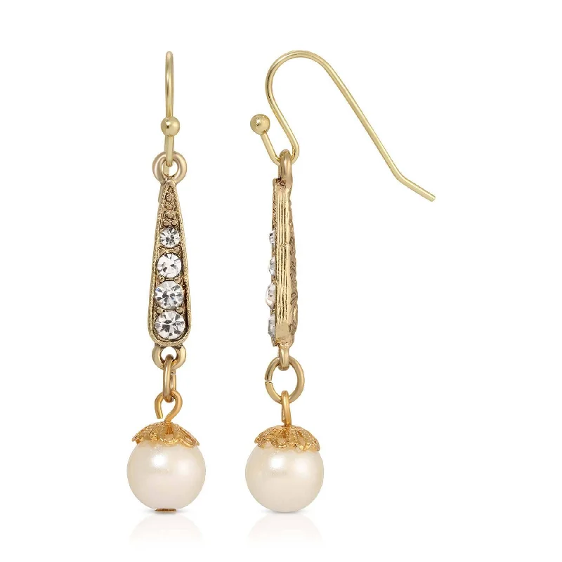 ladies earrings dangling chic look -1928 Jewelry Deco Crystal Faux Pearl Dangling Earrings