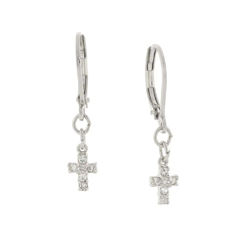 ladies earrings with citrine yellow -1928 Jewelry Cubic Zirconia Petite Cross Drop Earrings