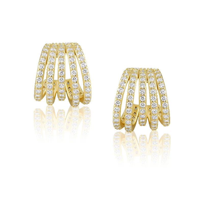 ladies earrings two tone look -Avery CZ Huggies