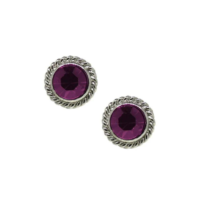 ladies earrings silver drop style -1928 Jewelry Purple Round Button Stud Earrings