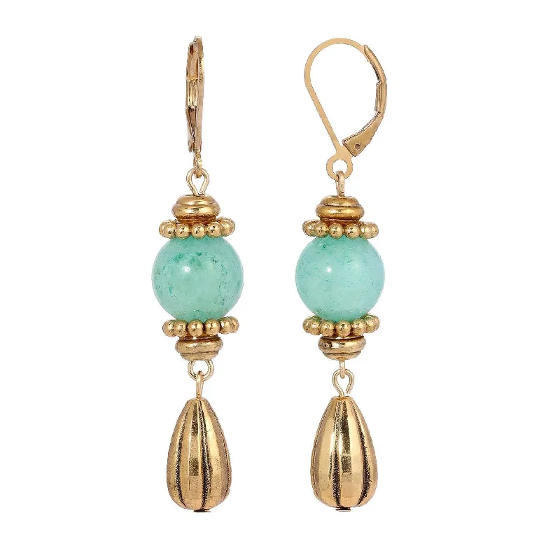 ladies earrings layered look -1928 Jewelry Round Gemstone Melon Cut Teardrop Earrings