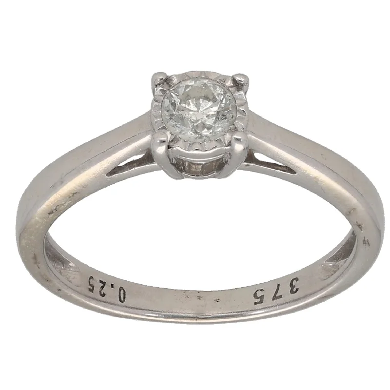 ladies engagement rings with lab grown stone -9ct White Gold 0.25ct Diamond Solitaire Ring Size K