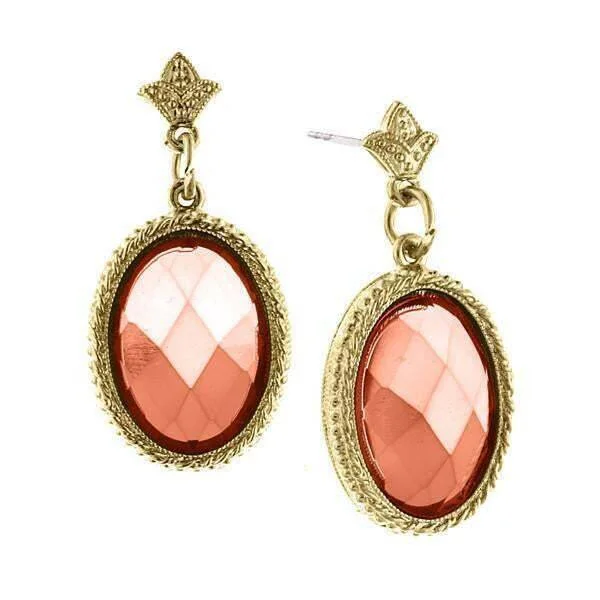 ladies earrings budget friendly -1928 Jewelry Coral Oval Faceted Drop Earrings