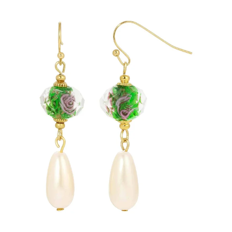 ladies earrings with emerald green -1928 Jewelry Pink Bel Fiore Bead Faux Pearl Drop Earrings