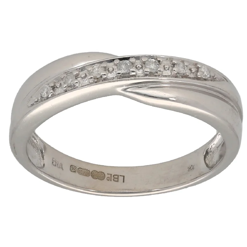 ladies engagement rings with sapphire accent -9ct White Gold 0.07ct Diamond Half Eternity Ring Size O