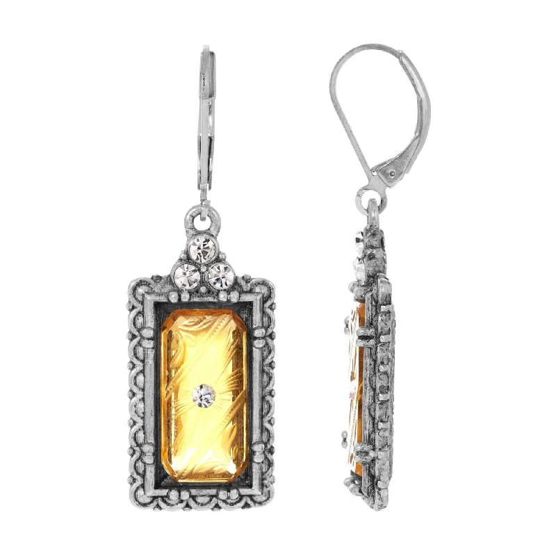 ladies earrings lightweight wear -1928 Jewelry Romana Octagon Etched Glass & Crystal Drop Earrings