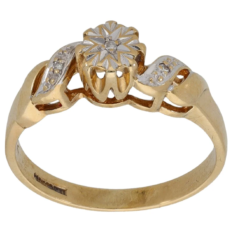 ladies engagement rings eco friendly option -9ct Gold 0.015ct Diamond Three Stone Ring Size M