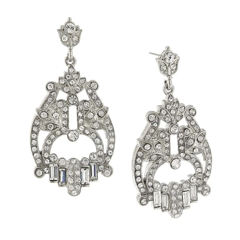 ladies earrings with birthstone -1928 Bridal Jubilee Pave Crystal Post Drop Statement Earrings