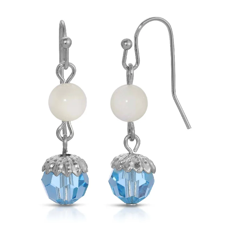 ladies earrings for trendy women -1928 Jewelry Aquamarine Crystal Mother Of Pearl Drop Bead Earrings