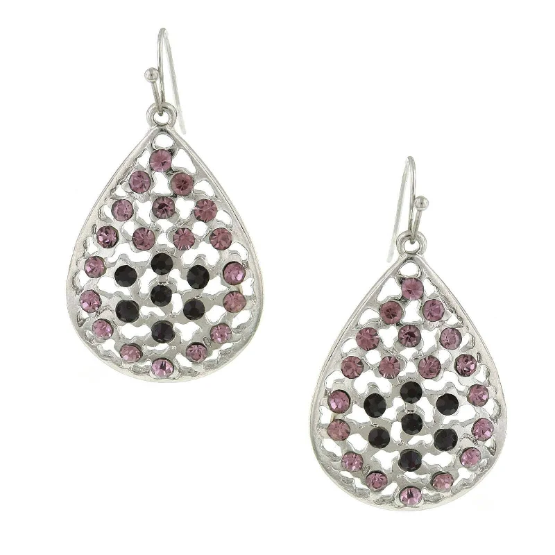 ladies earrings for holiday gift -1928 Jewelry Amethyst Purple Crystal Filigree Teardrop Earrings