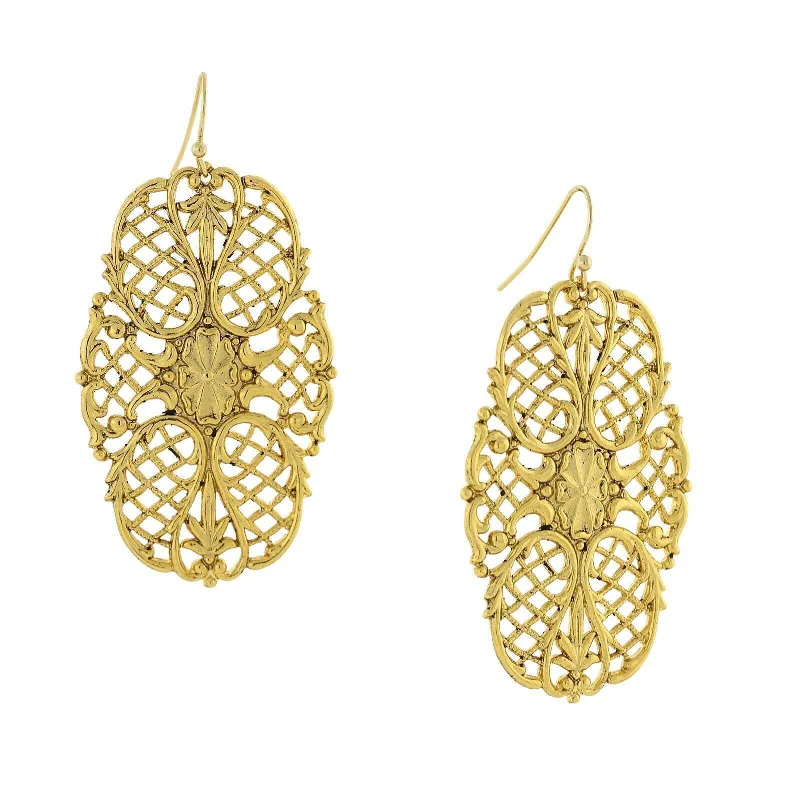 ladies earrings geometric pattern -1928 Jewelry Classic Ornamental Filigree Drop Earrings