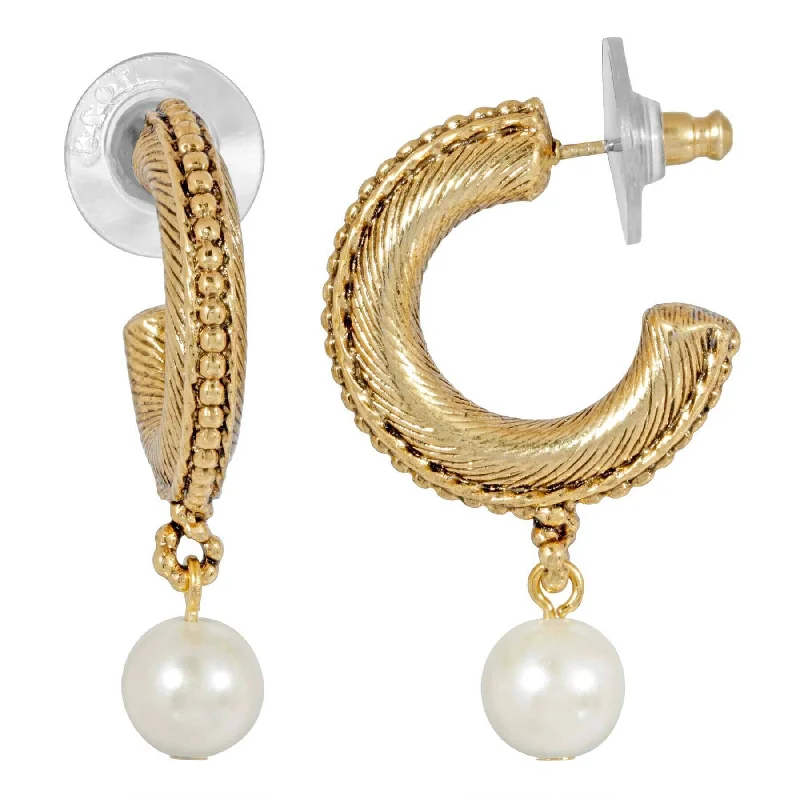 ladies earrings luxury brand -1928 Jewelry Hoop Earrings Faux Pearl Drop