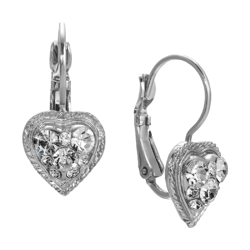 ladies earrings with feather charm -1928 Jewelry Crystal Heart Drop Earrings