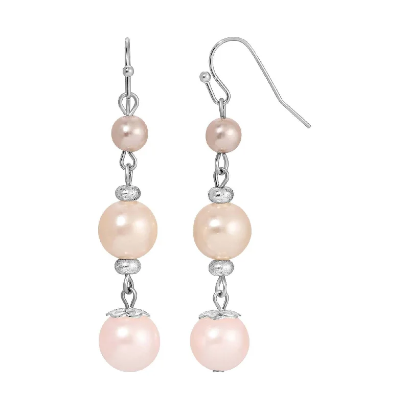 ladies earrings romantic appeal -1928 Jewelry Rosabella Multicolor Triple Faux Pearl Drop Earrings