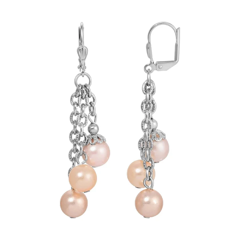 ladies earrings for office style -1928 Jewelry Rosabella Multicolor Faux Pearl Chain Drop Earrings