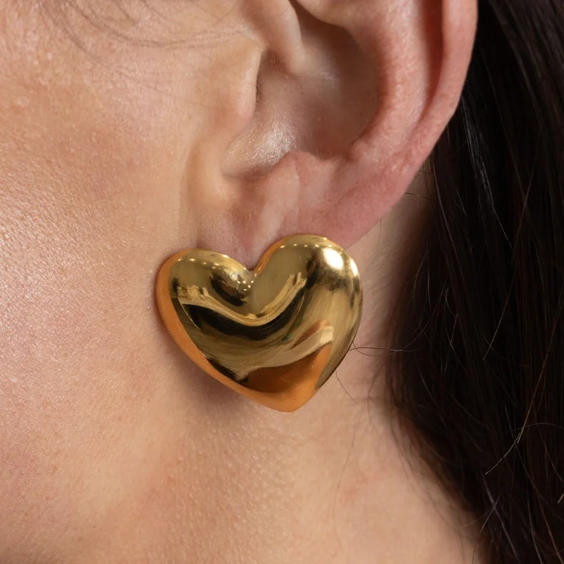 ladies earrings elegant gold -Heart Statement Earrings